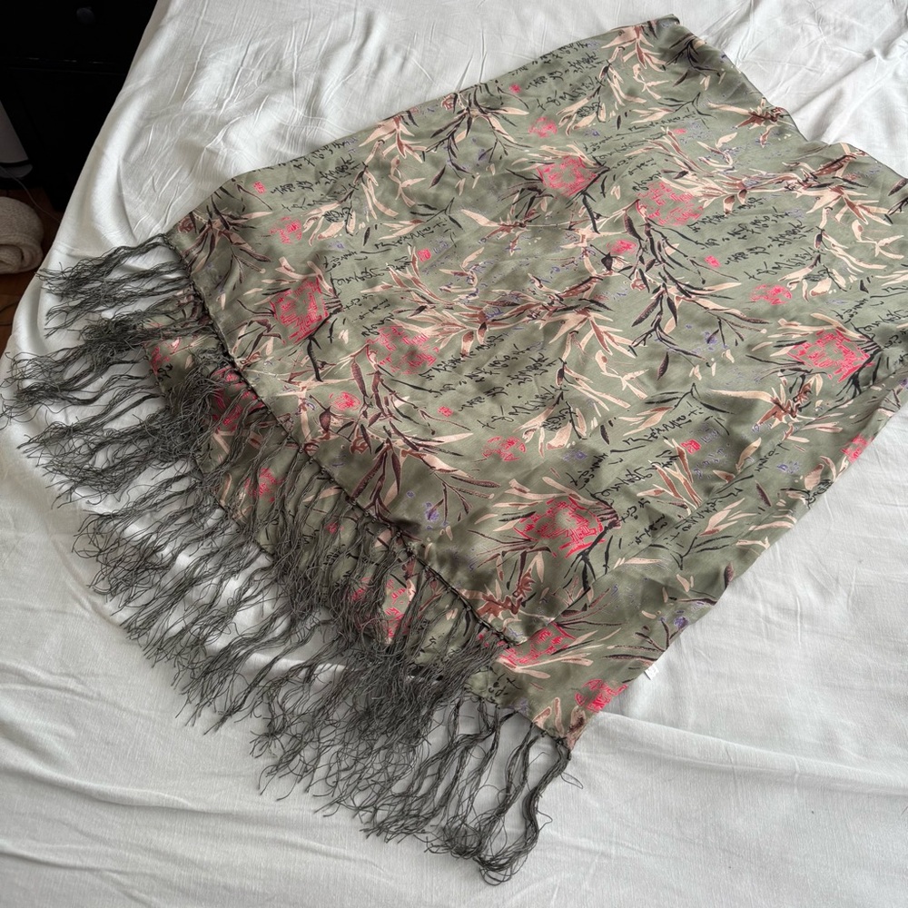 100% silk scarf olive green color